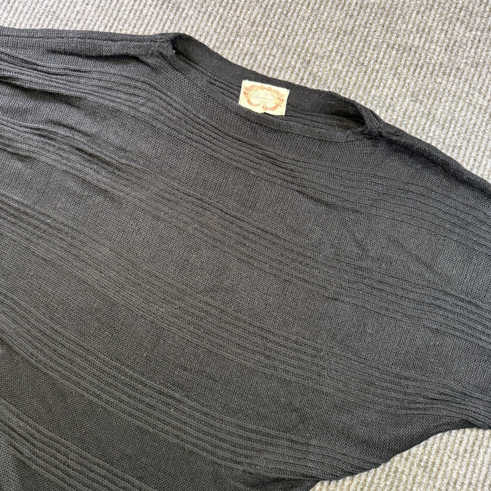 Ambiance Womens Black Batwing Sweater L Dolman Sleeve Knit Textured Top